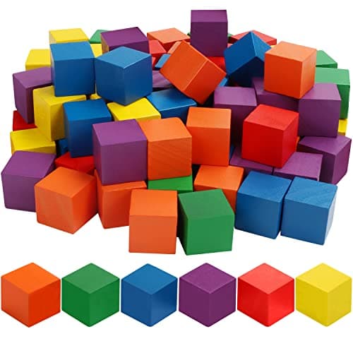 Belle Vous Cube Couleur en Bois (Lot de 100) - 3 x 3 x 3 cm - Bois Cube Carré Naturel de 6 Couleurs - Cube Bois Enfant, Travaux Manuels, Fabrication de Puzzle, Jouets Éducatifs