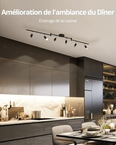Bojim Plafonnier 6 Spots LED Orientable, Pivotants Spot Plafonnier Noir Mat, Moderne Luminaire Plafonnier pour Cuisine, Salon, Chambre, 6 x Ampoules LED GU10 incl (6W, 550lm, 2700K Blanc Chaud)