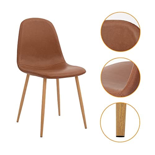 CangLong Lot rétro rembourrées pour la Cuisine et la Salle à Manger, chaises scandinaves en Similicuir avec Pieds en métal, Marron, PU, Mousse, Ensemble de 2