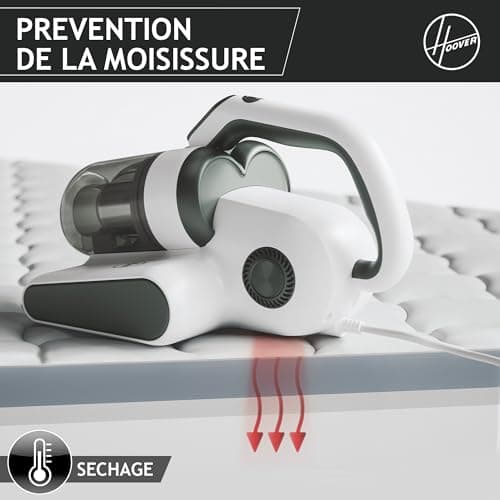 HOOVER Aspirateur Matelas HMC510UV, Léger, Détecteur de Poussière, Elimination des Acariens, Lumière UV-C, Anti-Allergène, Antibactérien, Fonction Séchage pour Prévenir des moisissures