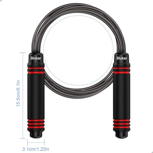 Blukar Corde à Sauter, Speed Jump Rope Réglable pour Hommes & Femmes, Roulements à Billes en Acier, Poignées Antidérapantes en Mousse, Câble en Acier pour Fitness, Crossfit, Sport, Boxe, GYM