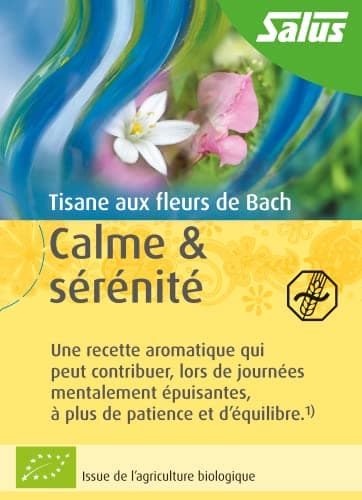 Salus Tisane Calme & Sérénité aux Fleurs de Bach AB - À Base de Mélisse, de Passiflore et d'Élixirs Floraux - Relaxation, Détente - 15 Sachets