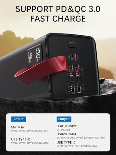 Batterie Externe 90000mAh, Power Bank PD 30W & QC 4.0 Charge Rapide avec écran numérique, Chargeur Portable Grande capacité 5 Sorties et 2 entrées, Batterie Externe iphone pour iPhone Samsung
