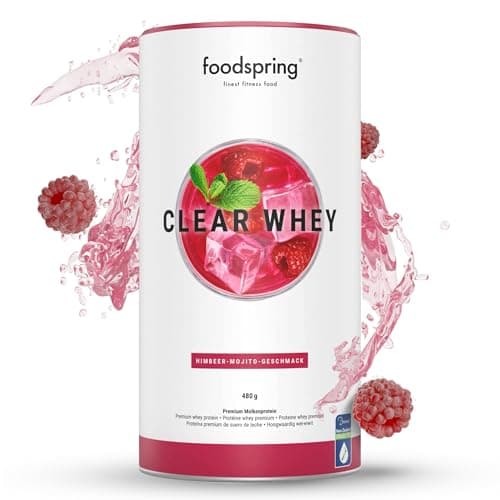 foodspring Clear Whey, Mojito Framboise, 480g, Shake protéiné léger et rafraîchissant de Whey Isolate premium.