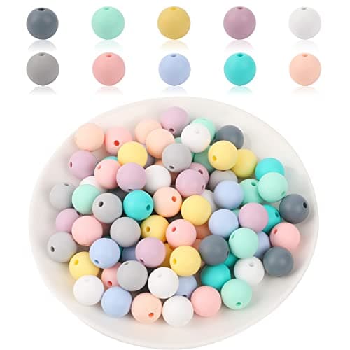 Lot de 100 perles rondes en silicone colorées de 12 mm pour collier, bracelet, trousseau de clés, bijoux, bricolage, fabrication artisanale