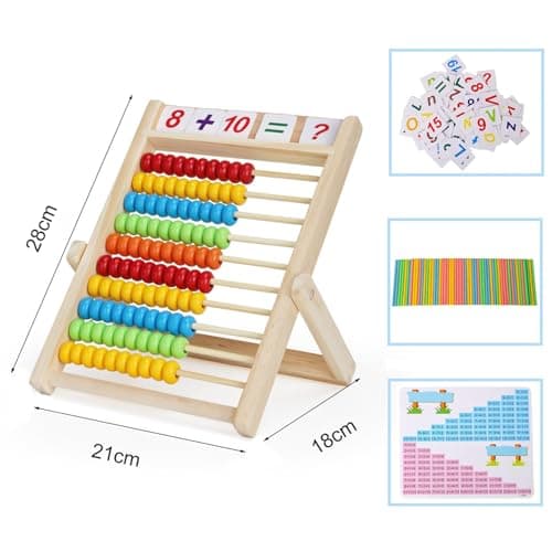 Diompirux Cadre de Comptage avec 100 Baguettes de Comptage, boulier règle à calcul avec 100 Cartes Numériques, Boulier Abaque Enfant Bois, Cadeau Jouet Éducatif pour Les Enfants à Partir de 3 Ans