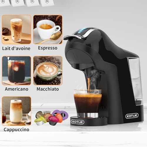 KOTLIE EM-308A Cafetière 5 en 1 avec extraction à chaud et à froid pour Lavazza a modo mio/pour Nespresso Original/pour Dolce Gusto/café moulu/ESE (44 mm), 4 températures sélectionnables(Noir)