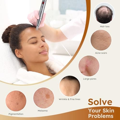 PELCAS Dermapen avec 9 Vitesses, Microneedling Pen Professionnel Réglable de 0 à 2,0 mm avec Écran LCD et 12 Aiguilles, Microneedling Pen Sans Fil Pour le Visage et le Corps