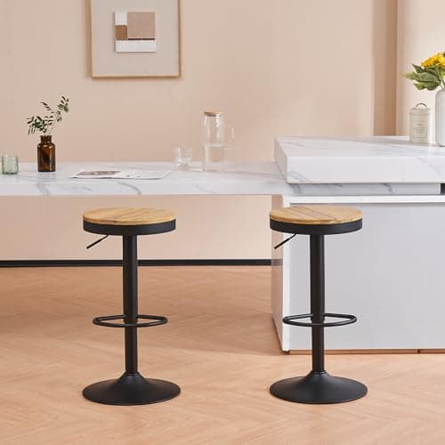 YOUNIKE Tabouret Bar Lot de 2 Tabouret de Bar en Bois Chaise de Bar Tabouret Haut Cadre en Métal Réglable en Hauteur Pivotant à 360° avec Repose-Pieds Industriel Noir