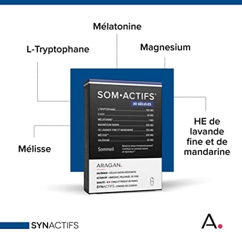 ARAGAN Synactifs Lot de 3 Somactifs | Complément Alimentaire Sommeil Adulte | Mélatonine, Mélisse, Valériane, Huiles essentielles, Magnésium | 90 gélules | 1 à 2 mois de prise Fabriqué en France