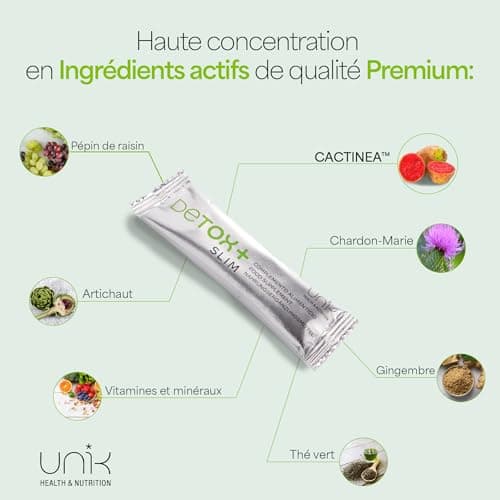 Détox Foie et Intestin | Complément Naturel Cardo Mariano + Cactinéa®+ Artichaut + Thé Vert + Raisin + Gingembre | Cure Detox Puissant et Rapide | SLIM 20 Sticks Saveur Mangue-Pêche