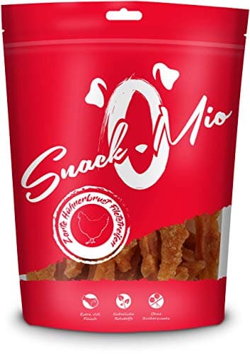 SNACKOMIO - Friandise premium pour chiens - tendres lamelles de filet de poitrine de poulet, sans céréales, paquet de 1 (1 x 500g)