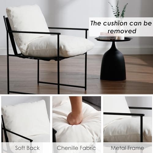 Wahson Lot de 2 Chaise Salle à Manger en Chenille Chaise de Cuisine Moderne Rembourré avec Pieds en Métal, Chaise de Salon avec Accoudoirs pour Salle à Manger/Chambre/Restaurant,Blanc