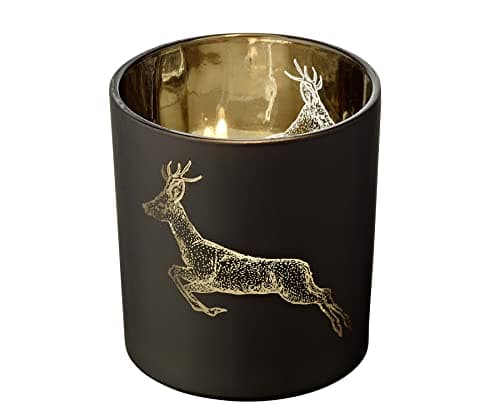EDZARD Lot de 2 photophores Sammy, Motif cerf, pour Bougies Chauffe-Plat, Hauteur 8 cm, extérieur Noir, intérieur doré
