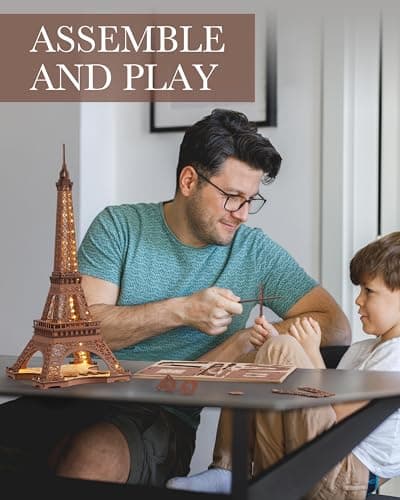 ROBOTIME Puzzle 3D LED Maquette de Tour Eiffel en Bois - Architecture Maquette en Bois a Construire Adulte - Construction Cadeaux pour Adultes et Adolescents - 164 Pièces