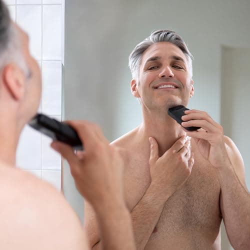 MANSCAPED® The HandymanTM Rasoir Compact pour le Visage – Rasoir Électrique sans Fil pour Homme Format Voyage avec Batterie USB-C Rechargeable, Niveleur pour Poils Longs & Lames à Grille Étanches