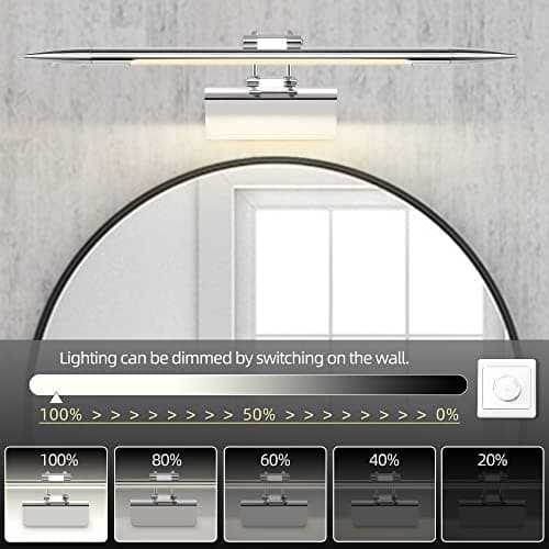 TYhogar Dimmable Applique 42CM IP44 Vanité Salle De Bains Miroir Lumières Intérieur Éclairage 6W 4000K Chrome Poli Appliques Murales Lampes de Lecture Moderne Appliques Pour Tableaux et Vitrines