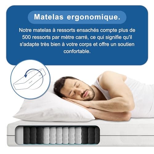 BMM Matelas Ortho Medic 140x200 cm avec Noyau à Ressorts ensachés Niveau de fermeté H3/certifié Öko-Tex/Matelas Ergonomique à 7 Zones Hauteur 21 cm/Matelas fabriqués en Allemagne