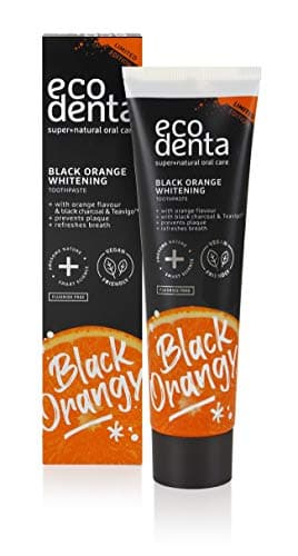 Ecodenta Dentifrice au Charbon Actif Dents Blanches Sans Fluor I Dentifrice au Charbon Noir Blanchiment des Dents I Dentifrice Blanchiment des Dents au Charbon Actif Noir Saveur Orange 100ml