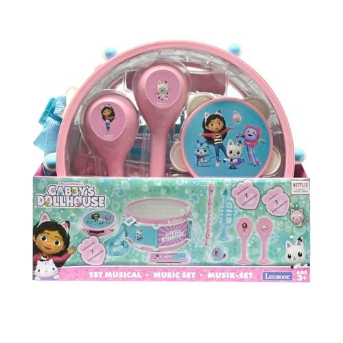 Lexibook, Gabby et la Maison Magique, Set de 7 instruments de musique (Tambour, Maracas, Castagnette, Harmonica, Flûte, Trompette, Tambourin), Jouet Musical, Pratique à transporter, Rose/bleu, K360GDH