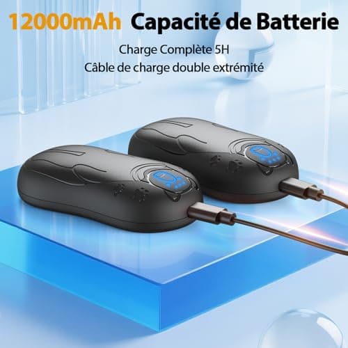 OUTJUT Chauffe Main Electrique 2 en 1 Noir, Chaufferette Main Reutilisable, 3 Niveaux de Chauffe, 12000mAh Rechargeable par USB, Cadeaux Hiver Unisexes, pour Camping et Sports en Extérieur