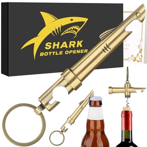 LKKCHER Décapsuleur 2 en 1 en forme de requin, porte-clés fantaisie, tire-bouchon, ouvre-bouteille de bière, cadeau de vin et de bière pour homme, cadeau de fête des pères, cadeaux de Noël, cadeaux