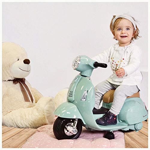 TURBO CHALLENGE - Porteur Vespa GTS Électrique -119151 - Vert d'eau - Batterie 6V + Chargeur USB Inclus - Poids Max 25 Kg - À Partir de 18 Mois
