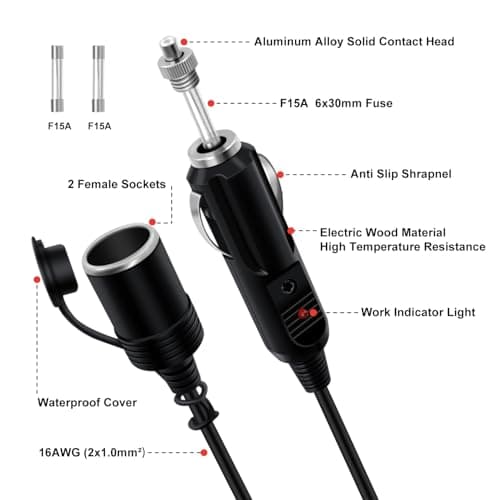 HuaLiSiJi Rallonge Câble Allume Cigare 12V 24V Rallonge Allume Cigare 16AWG 2x1.0mm2 Cordon Allume Cigare 15A pour Tachygraphe, GPS, Chien électronique (3 m)