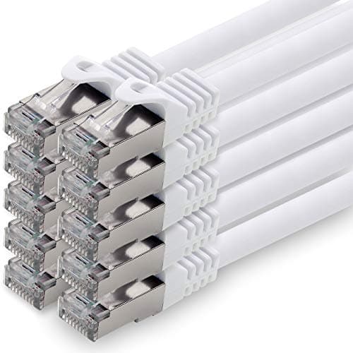 0,5 m - blanc - lot de 10 câbles réseau CAT.7 câble patch SFTP PIMF LSZH câble Gigabit Lan 10Gb s câble brut cat7 avec connecteur RJ45 Cat6a compatible avec CAT5 CAT6 cat7 cat8