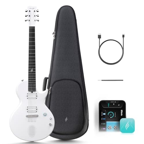 Enya Guitare Électrique Nova Go Sonic - Guitarra Smart Blanche en Fibre de Carbone avec Haut-Parleur sans fil 10 W, Préréglages Intégrés, Câble de Chargement, Clé de Réglage et Sac de Transport