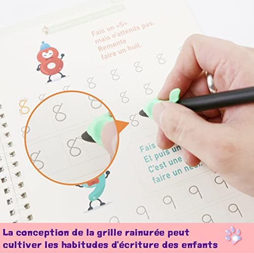 Charfia 4 Grand Francais Cahier Ecriture Magique Calligraphique pour Enfants, Magic Book en Français Livre Magibook Cahier Effacable Livre de Pratique d'écriture Réutilisable [Large 17.5 * 25CM]