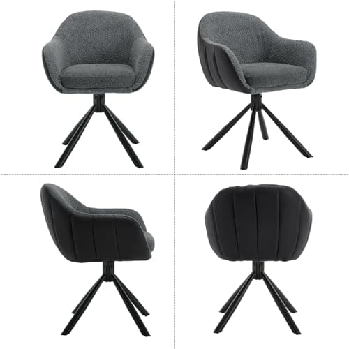 WOLTU Chaise Pivotante, Lot de 2, Chaise Salle à Manger, Chaise de Cuisine, Chaise Scandinave, Fauteuil, Siège Rembourré, Pieds en Métal, Chenille Gris Foncé + Simili Cuir Anthracite, EZS04dgr-2