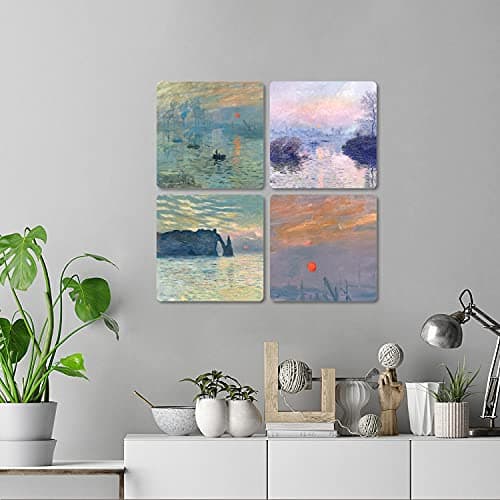 Giallobus - 4 carrés multi-panneaux - Claude Monet - Les plus belles oeuvres de Monet - Collection 3 - Bois MDF - 29,7x29,7 - x 4 pièces