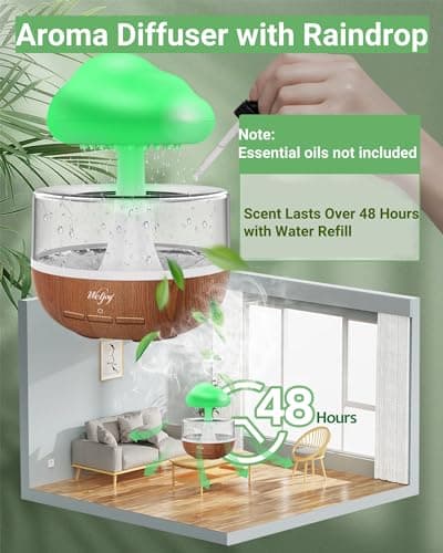 Humidificateur d'air avec Lampe Pluie, Weljoy Rain-Cloud humidificateur avec 7 lumières LED de Couleur, Diffuseur d'huiles essentielles pour Maison, Bureau, Chambre, la Relaxation, Dormir