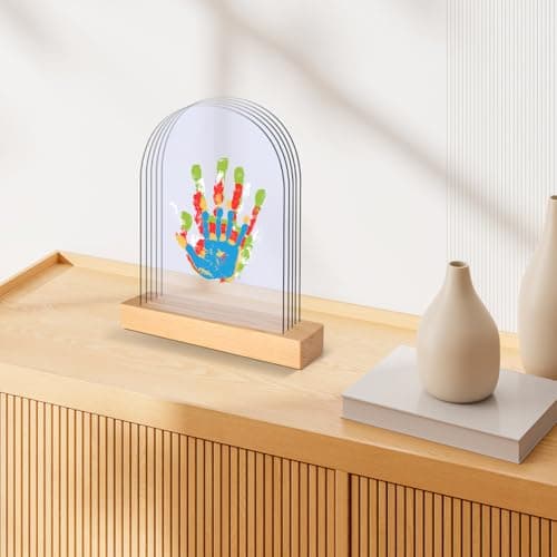 TOGOU2S Empreinte Main Famille 5 Plaques en Plexiglas 6 Couleurs de Pigments, Empreinte Bebe Convient Pour Les Anniversaires La Fête des Mères La Fête des Pères et Les Événements Familiaux