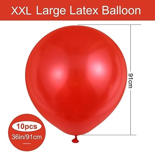 XXL Latex Ballons Rouge,36 Pouces Grand Ballon 90cm,10 Pièces Rouge Grand Ballons Ronds,Gonflable Géants Ballons pour Anniversaire,Mariage,Halloween,Noël, Evénements Fête Décorations