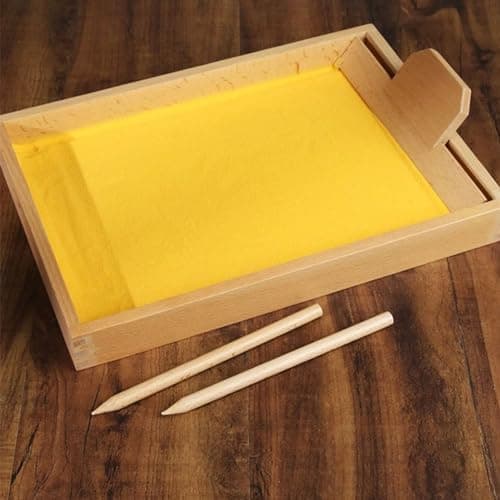 Yayatty Bacs à Sable en Bois Montessori Bac à Sable avec Couvercle für Kinder, Table de Sable Educative Jouet avec Sable, Stylo, Carte pour Les Enfants Ecriture Lettres et Chiffres, Dessin, Blanc