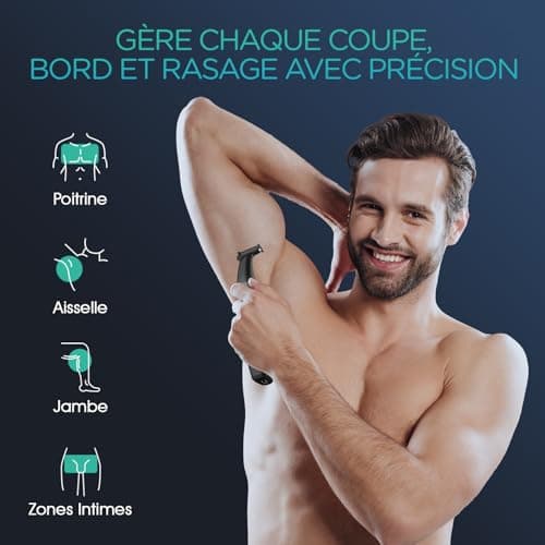 VOYOR Tondeuse Barbe Homme Tondeuse Cheveux de Précision Oreilles Nez corps Avec 11 Accessoires,4 Tout-En-Un Rasoir Electriques Hommes avec Lames Affûtées Rechargeable Humide sec Bleu/Gris TX510