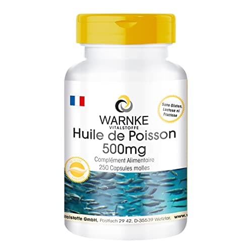 Gélules d'Huile de Poisson 500 mg - 250 gélules molles - 30% d'omega-3 (EPA et DHA) | Warnke Vitalstoffe - Qualité des pharmacies allemandes