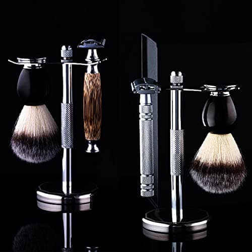 GRUTTI Support pour rasoir et brosse, support de luxe en chrome pour rasoir et brosse pour rasage humide, Support de rasage pour hommes, adapté au couteau à raser et à la brosse à raser - Argent