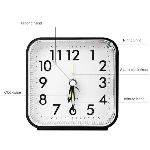 Nutabevr Réveil Analogique Silencieux sans Tic-Tac, Réveil Snooze avec Bouton supérieur, réveil Portable avec lumière et Fonction Snooze, Petite Réveil Voyage pour Chambre, Bureau, Voyage
