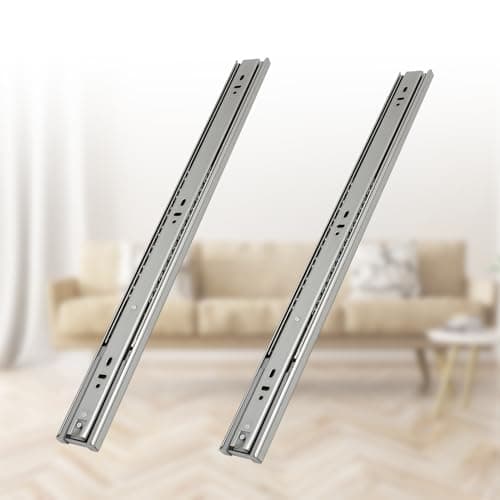 Fiqops Lot de 2 glissières de tiroir, 550 mm, extension complète, capacité de charge de 45 kg, système de rail de tiroirs stable, avec roulement à billes, fermeture en douceur, montage facile (1