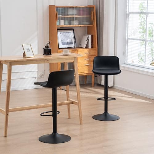 YOUNIKE Tabouret Bar Chaises Haute de Bar Assise Tabouret d'îlot Central Cuisine Siege Bar Lot de 2 Industriel Moderne Reglable Rotation Metal Pivotante Noir