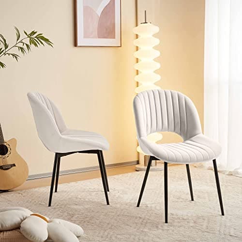 SEPNINE Lot de 2 Chaises de Salle à Manger, Chaise en Velours pour Salle à Manger Scandinave, Chaise de Cuisine Ergonomique avec Coussin Rembourré Épais, Chaise de Salon avec Pieds en Métal, Beige