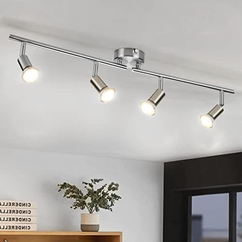 Bojim Plafonnier LED 4 Spots Orientables Pivotants, Nickel Mat Éclairagede Plafond pour Cuisine, Salon, Chambre, 4 x Ampoules LED GU10 incl (6W, 550lm, 4000K Lumière Blanche, Non Dimmable)