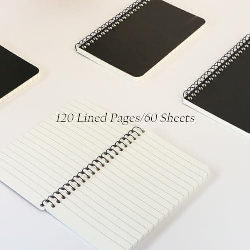 Quanerba Lot de 4 petits carnets à spirale 7,6 x 12,7 cm A7 (7,6 x 12,7 cm) pour la maison, le bureau et l'école | 60 feuilles/120 pages, noir