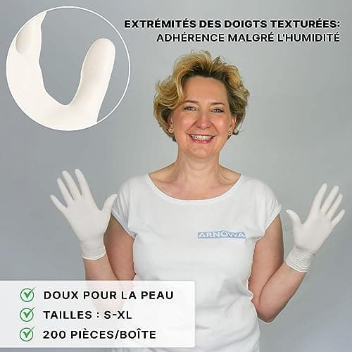 ARNOMED Gants nitrile jetables taille L, 2000 pièces (10 boîtes), gants en nitrile blanc, gant jetable non poudrés & sans latex, gants jetables, gants cuisine jetable en tailles S, M, L & XL