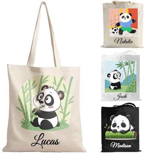 YINYIFANS Sac en Toile à Nom Personnalisé,Sac en Tissu Panda,Sac Fourre-Tout Réutilisable,Cadeau Pour Enfants,étudiants,Amis,Mamans,Demoiselles D'honneur(Style H)