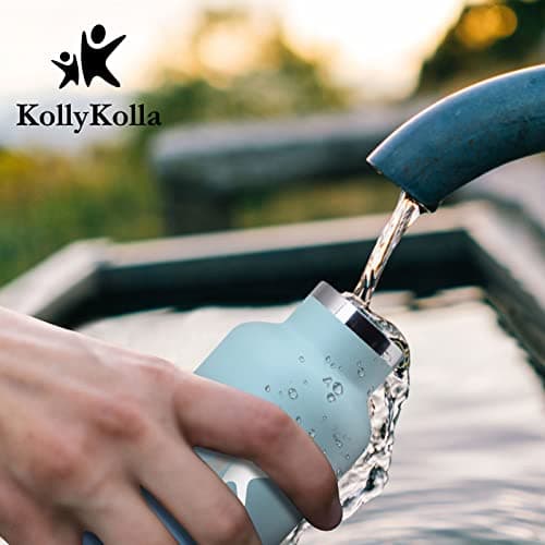 KollyKolla Bouteille Isotherme 1L, Gourde Inox avec en Paille, Bouteille d'eau sans BPA, Réutilisable, Anti-Fuite, Gourde Acier Inoxydable pour Enfant, Adultes, Sport, Cyclisme, École - 2 Couvercles