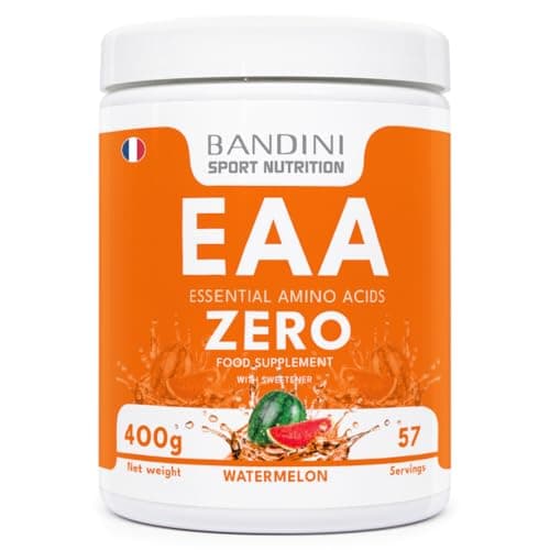 Bandini® EAA ZERO Poudre | Acides Aminés Essentiels 400g Powder | Supplément Végétalien Sans Sucre | Apport Optimal de 9 Acides Amines | Puissant Pre Workout | Boisson Vegan au Saveur de melon d'eau